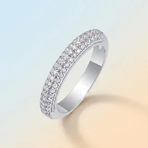 Elegant S925 sterling silver pavé ring with sparkling clear stones on soft gradient background