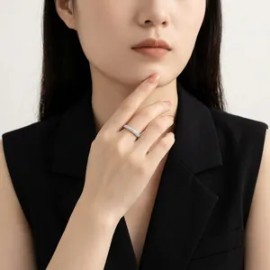 Elegant S925 sterling silver pavé ring worn by a model in a professional studio setting