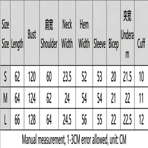 Detailed size chart for retro paisley knit cardigan with length and bust measurements