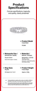 Detailed specifications for 925 sterling silver moissanite eternity ring with model R12969