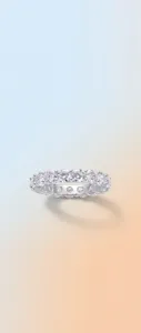 Detailed view of a 925 sterling silver eternity ring featuring moissanite stones.