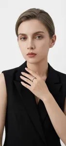 Close-up of a premium 925 silver moissanite eternity ring on an Asian model's hand