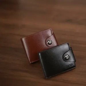 Cartera Hombre Cuero PU Negocios Bifold Ranuras Tarjetas Cremallera Bolsillo Monedas Cierre Presión
