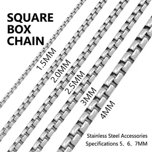 Collane a catena box in acciaio inossidabile argento in larghezze da 1,5 mm a 4 mm
