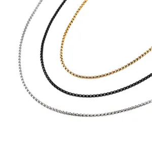 Collane con catena box professionale in acciaio al titanio in oro, nero e argento