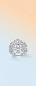 Detailed macro view of a luxurious 925 sterling silver moissanite statement ring.