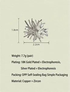 Detail view of snowflake firework stud earrings with dimensions and material specifications