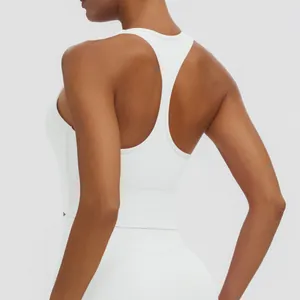 Vue arrière détaillée d'un soutien-gorge de sport dos nageur blanc idéal pour le yoga