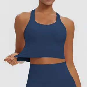 Soutien-gorge de sport dos nageur bleu marine et débardeur de yoga à haute élasticité et séchage