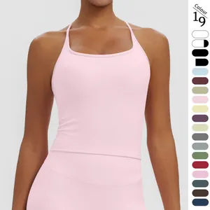 Damen Racerback Sport Trägertop Eckiger Ausschnitt Nylon Elasthan Eng Atmungsaktiv Yoga Laufen Fitness Ärmelloses Top