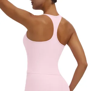 Atmungsaktives hellrosa Racerback Yoga Tank Top für Damen, ideal für Fitness und Laufen