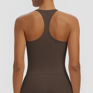 Hochwertiges braunes Yoga-Sport-Top mit Racerback aus atmungsaktivem Nylon-Gewebe