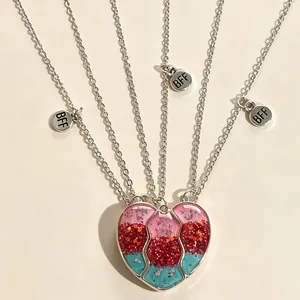 Parure de 3 colliers cœur magnétique avec pendentifs gravés BFF pour meilleures amies.