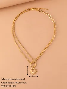 Macro view of the hollow sun pendant necklace showing exact size and weight details