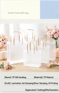 Detailed view of frosted PP gift bags in various sizes with handles