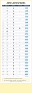 Comprehensive size specification table for frosted PP gift bags in multiple dimensions
