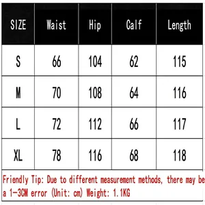 Size chart for wide-leg cargo jeans showing waist, hip, and length measurements