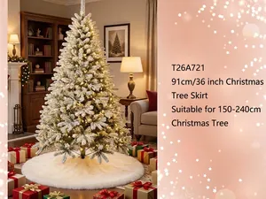 Detail view of a 36-inch white long-pile faux fur Christmas tree skirt decoration.