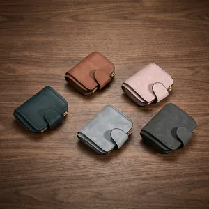 Women Short Bifold Wallet Matte PU Leather Multi Card Slots Zipper Coin Pocket Compact Vintage Purse For Ladies
