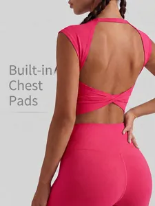 Women's Twist Cut-Out Back Sports Bra Removable Pads Sleeveless Fitness Tank Top Polyester Spandex Workout Gym Crop Top