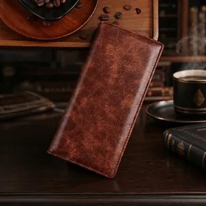Long Wallet For Men Vintage PU Leather Multi Card Slots Business Large Capacity Phone Pocket Retro Purse