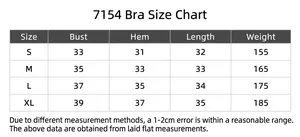 Detailed size chart for 7154 yoga bra with measurements for bust and length
