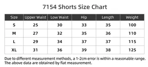 Detailed size chart for high-waisted ribbed sports yoga shorts in sizes S to XL.