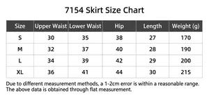 Detailed size chart table for high waist yoga sports skirt in sizes S to XL
