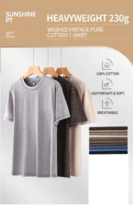 Détail des t-shirts en coton lavé vintage 230g, texture douce et respirante de haute qualité
