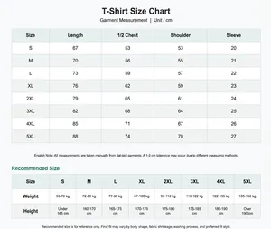 Guide des tailles détaillé pour t-shirt homme en coton épais avec mesures.