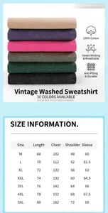 Gedetailleerde maattabel en katoenen stofkenmerken voor vintage oversized hoodie