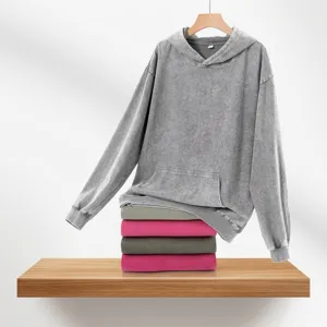 Heren American Retro Gewassen Verweerd Hoodie Met Capuchon Oversized Katoen Effen Kleur Pullover Herfst Winter Casual Top