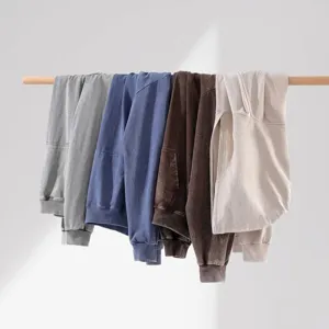 Zware 300g gewassen vintage oversized hoodies in meerdere kleuren aan stang