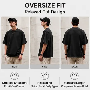 T-shirt oversize vintage délavé pour hommes 230g présenté de face, de côté et de dos