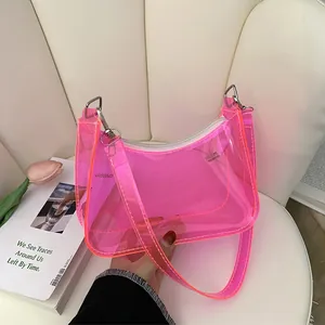 Vibrant transparent pink jelly underarm bag for women with minimalist candy color design