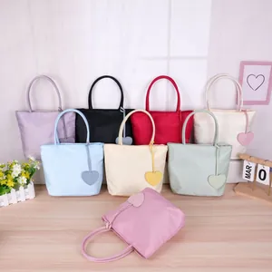 Multi-color casual nylon tote bags for women with heart-shaped charms and dual handles