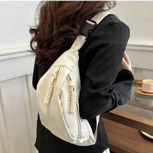 Casual nylon crossbody bag for men and women, versatile sports chest bag in beige