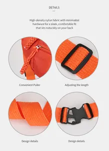 Detailansicht der langlebigen orangefarbenen Nylon-Brusttasche mit Reißverschluss und Schnalle.