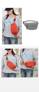 Detailansicht der multifunktionalen Nylon-Gürteltasche in Orange und Grau, Tragevarianten