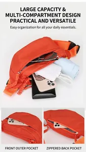 Detailansicht der großen Kapazität einer orangefarbenen Nylon-Sportgürteltasche