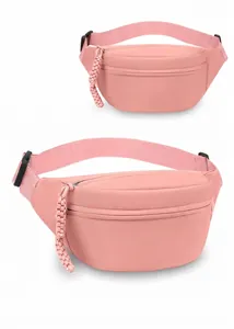 Detailansicht einer rosa Nylon-Sport-Gürteltasche mit stilvollem gewebtem Reißverschluss