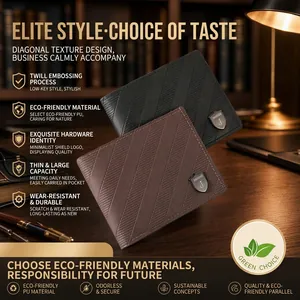Portefeuille Homme Court Bifold Horizontal Cuir PU Texture Diagonale Multi Fentes Pour Cartes Business Casual Avec Logo