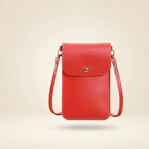 Sac De Téléphone Portable Vertical En Cuir PU Bandoulière Petit Sac À Épaule Avec Fenêtre Tactile Pour Femmes Style Minimaliste