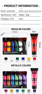Lot de 6 tubes de peinture acrylique de 30 ml, couleurs standard et métal
