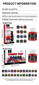 Sets de peinture céramique 12 et 24 couleurs, flacons de 25ml avec dimensions et poids