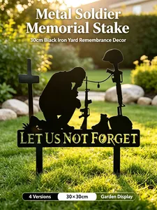 Metal soldier memorial stake silhouette with let us not forget cut-out text