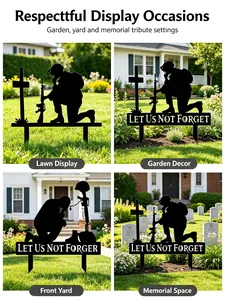 Kneeling soldier silhouette garden stake memorial for lawn and yard display