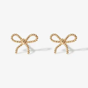 925 Sterling Zilveren Strik Oorknopjes Voor Dames Elegante Torsie Textuur Lint Oorbellen Goud Zilver Verguld Mode Sieraden Cadeau