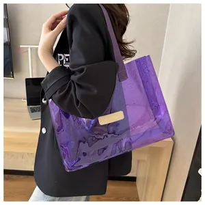 Grand sac fourre-tout transparent violet en gelée pour le style d'été