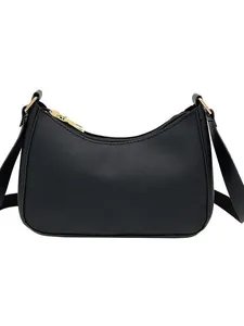 Elegante schwarze Halbmond-Schultertasche mit goldenem Reißverschluss für Damen